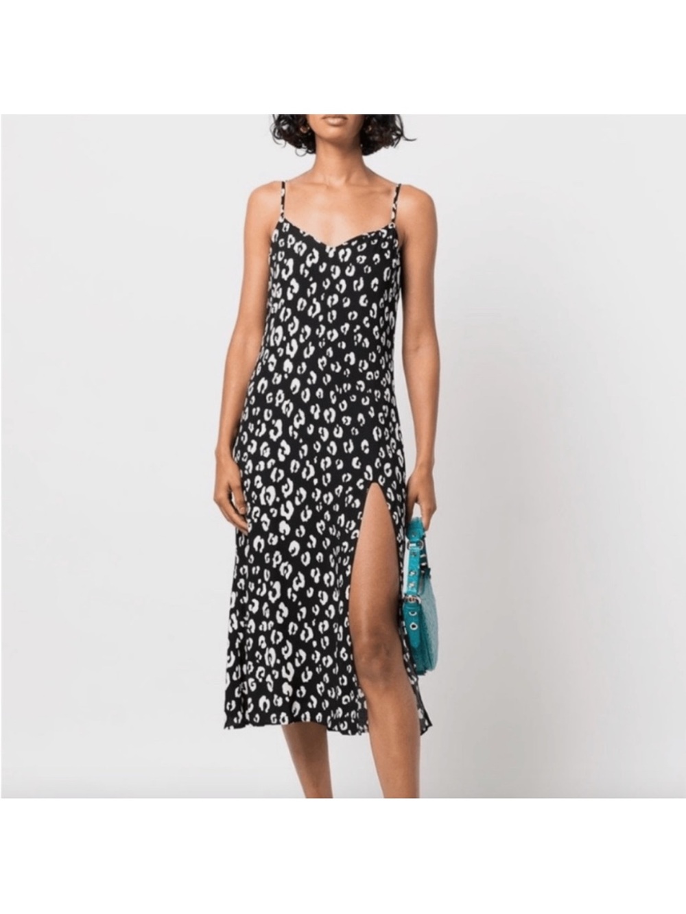 Black and White Leopard Slip Dress with Spaghetti Straps